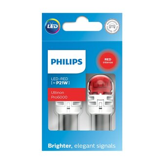 Philips P21W LED Retrofit Rood BA15s 12V 2 Stuks