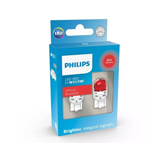 Philips W21/5W LED Retrofit Rood 12V 2 Stuks