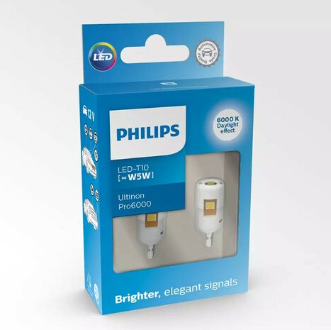 Philips W5W LED Retrofit Koudwit 6000K 12V 2 Stuks