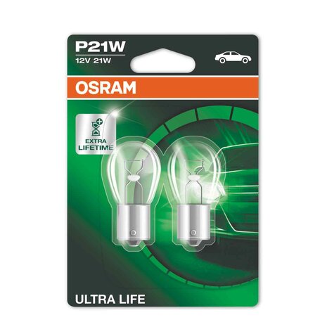 Osram Gloeilamp P21W 12V 21W Ultra Life BA15s 2 Stuks